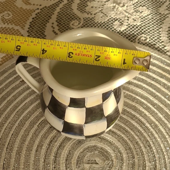 MacKenzie-Childs Black and White Checkered Metal Creamer - Picture 6 of 7